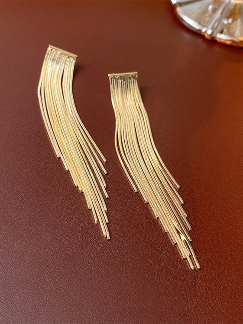 Gold Plated Tassel Earrings Long Fringe Earrings Statement Earrings Minimalist